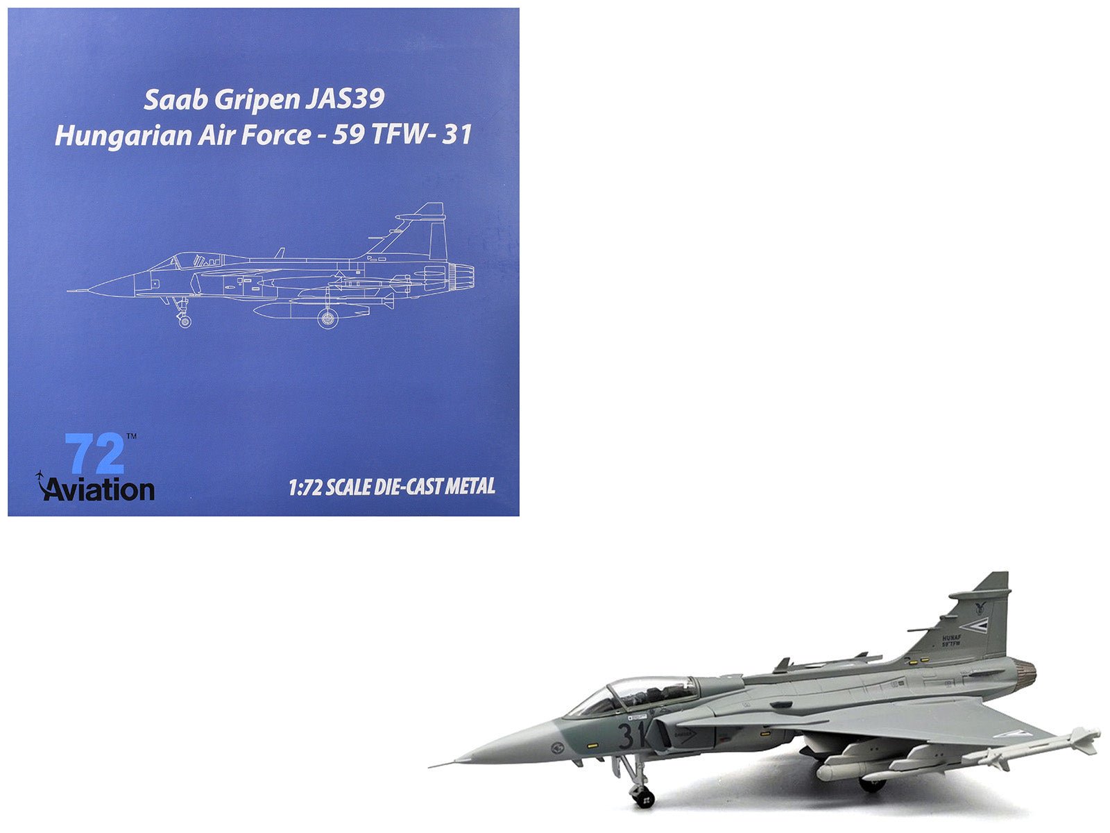 Saab JAS 39C Gripen Fighter Aircraft "59th Tactical Wing" (2023) Hungarian Air Force 1/72 Diecast Model Airplane by Aviation 72 free shipping USA - Rapid Vehicles