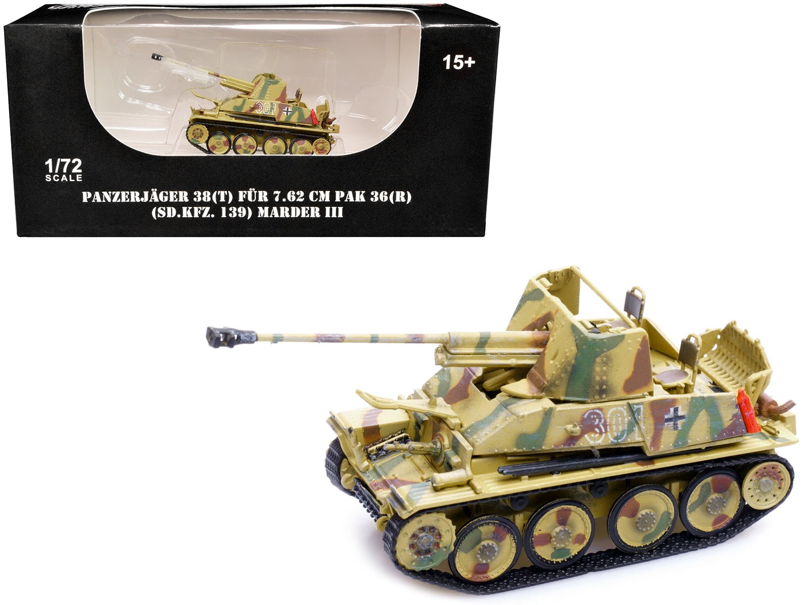 Sd.Kfz.139 Panzerjager 38(t) Fur 7.62cm PaK 36(R) Marder III Tank Destroyer 301 "Germany - World War II" 1/72 Diecast Model by Legion free shipping USA - Rapid Vehicles