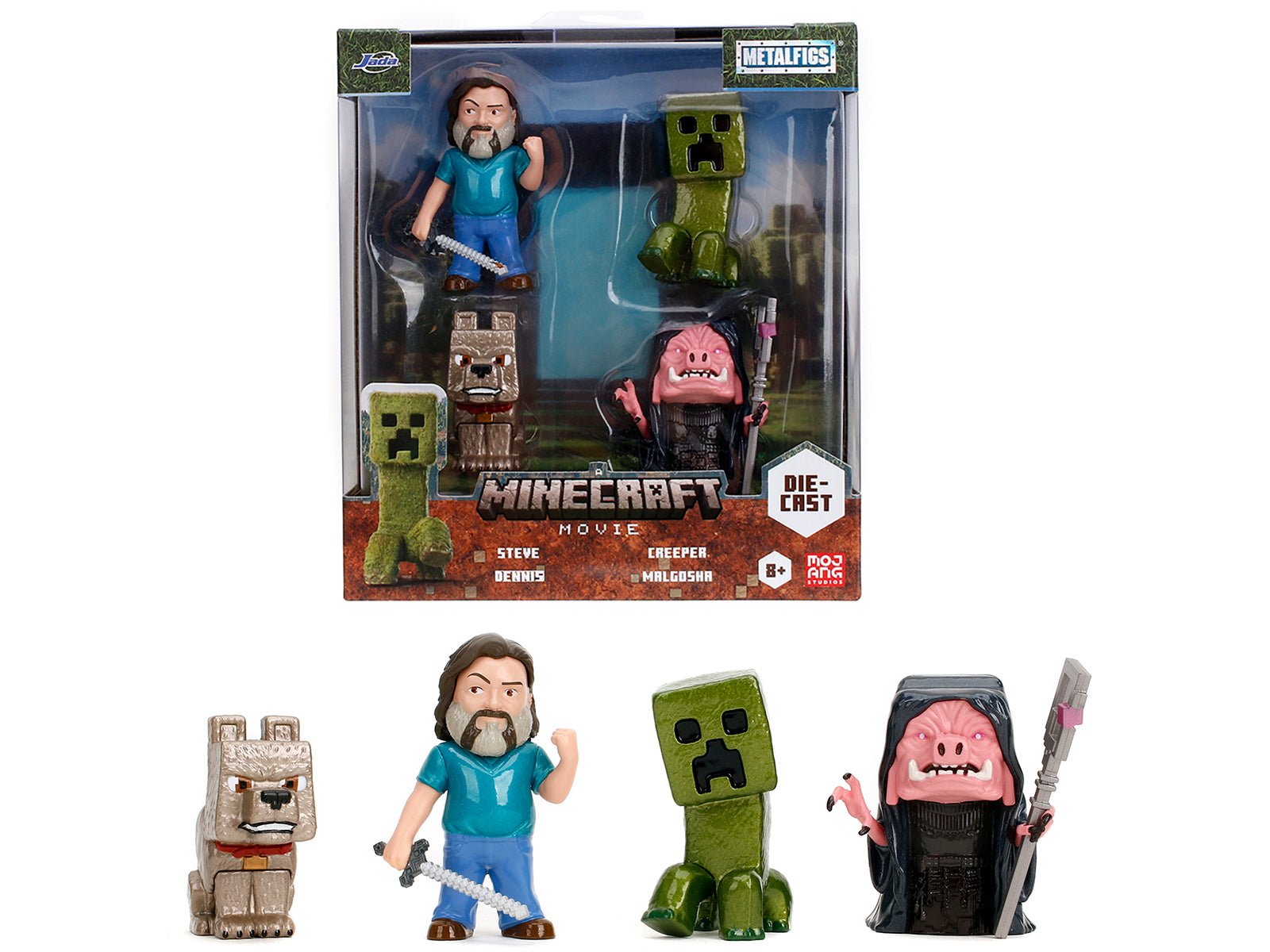 Set of 4 Diecast Figures "A Minecraft Movie" (2025) Movie "Metalfigs" Series Diecast Models by Jada free shipping USA - Rapid Vehicles
