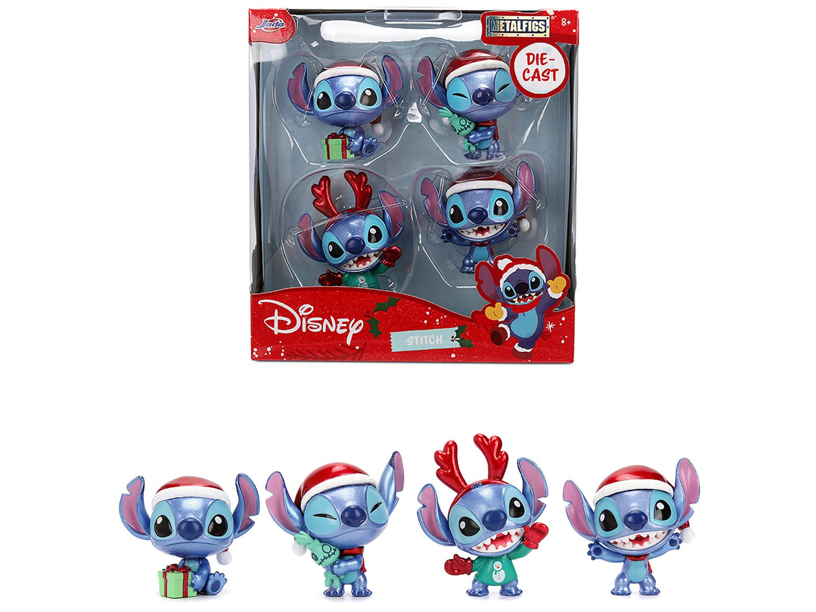 Set of 4 Diecast Figures "Disney's Stitch Christmas Edition" "Metalfigs" Series by Jada free shipping USA - Rapid Vehicles