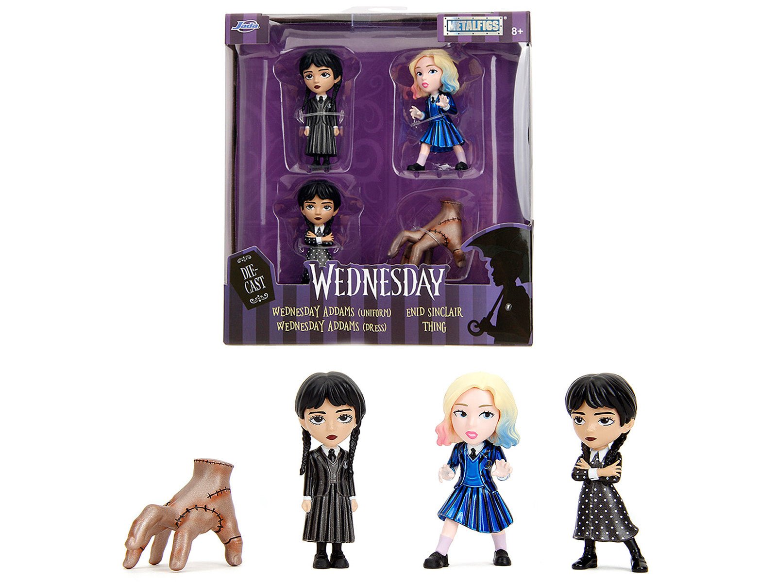 Set of 4 Diecast Figures "Wednesday" (2022 - Current) TV Series "Metalfigs" Series Diecast Models by Jada free shipping USA - Rapid Vehicles