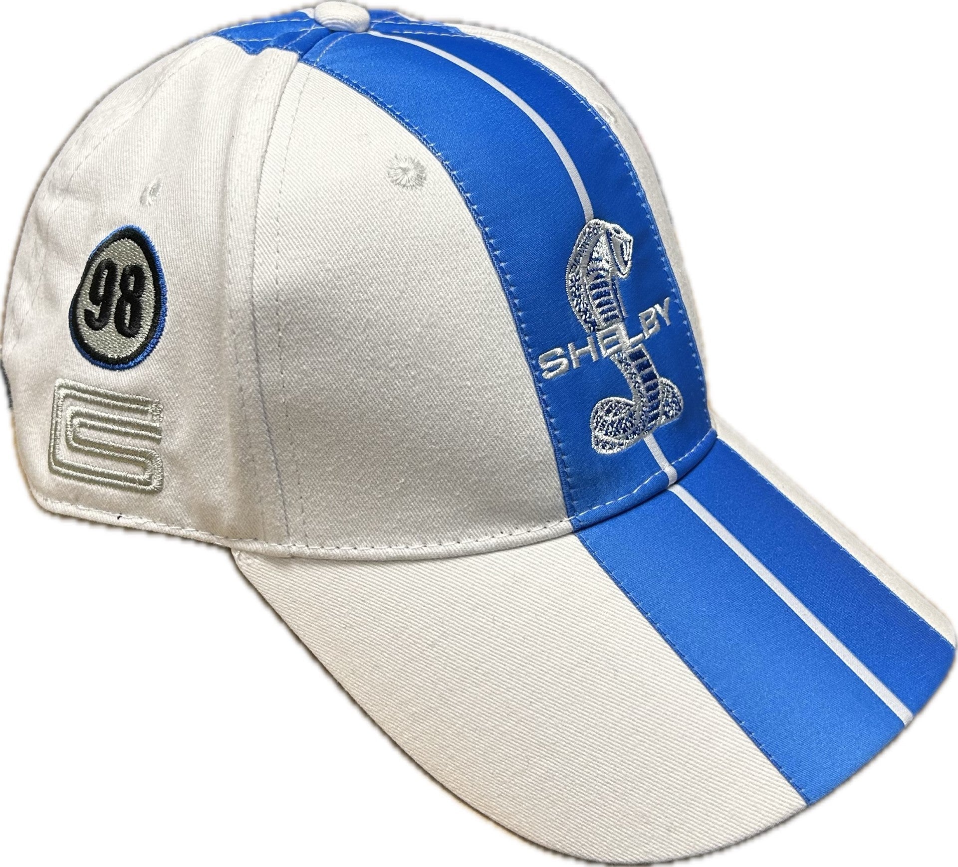 Shelby Cobra Official White with Blue Stripes Hat - Rapid Vehicles