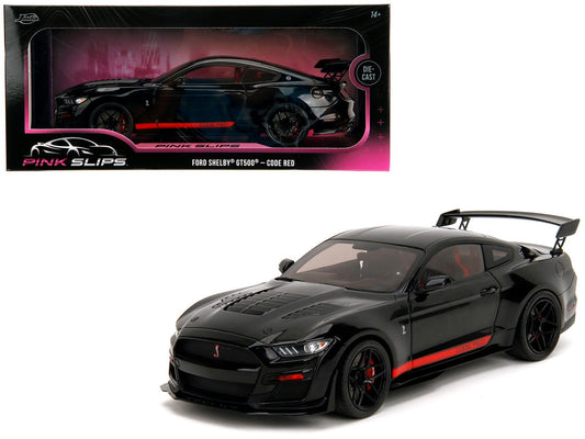 Shelby GT500 "Code Red" Black with Red Stripes "Pink Slips" Series 1/18 Diecast Model Car by Jada free shipping USA - Rapid Vehicles