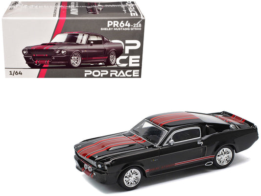 Shelby Mustang GT500 Dark Chrome with Red Stripes 1/64 Diecast Model Car by Pop Race free shipping USA - Rapid Vehicles