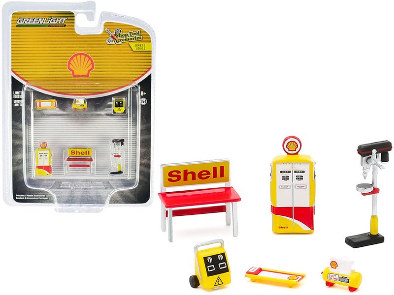 "Shell Oil" 6 piece Shop Tools Set "Shop Tool Accessories" Series 3 1/64 by Greenlight - Rapid Vehicles