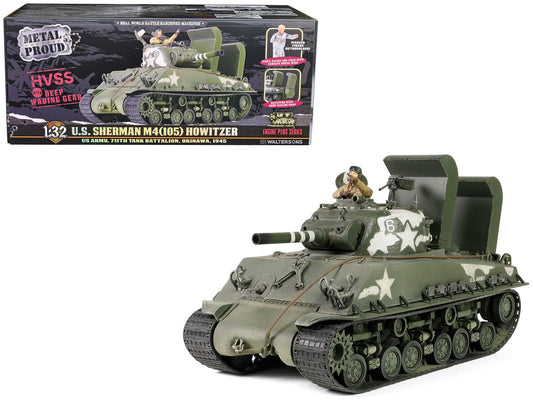 Sherman M4 (105) Howitzer Medium Tank "US Army 711th Tank Battalion Okinawa" (1945) "Engine Plus" Series 1/32 Diecast Model by Metal Proud free shipping USA - Rapid Vehicles