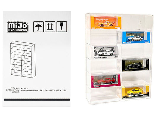 Showcase 12 Car Display Case Wall Mount with Clear Back Panel and Extra Space "Mijo Exclusives" for 1/64 Scale Models free shipping USA - Rapid Vehicles