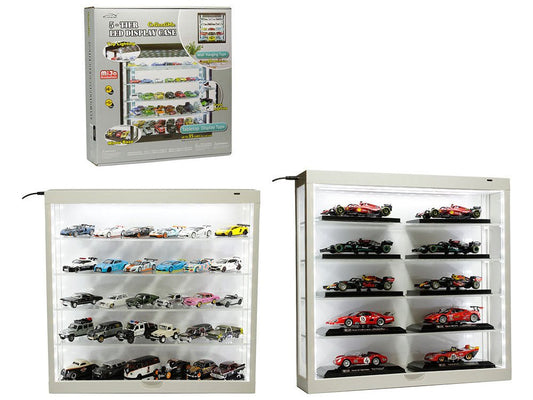 Showcase Wall Mount 5 Tier Display Case White with White Back Panel "Mijo Exclusives" for 1/64 - 1/43 Scale Models free shipping USA - Rapid Vehicles