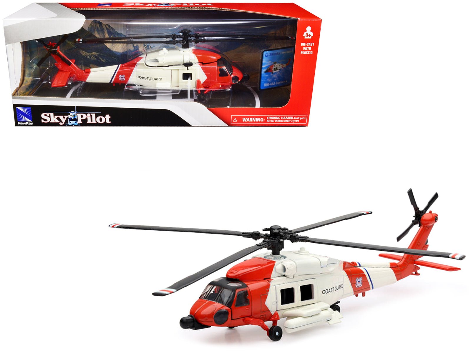 Sikorsky HH - 60J Jayhawk Helicopter Red and White "United States Coast Guard" "Sky Pilot" Series 1/60 Diecast Model by New Ray free shipping USA - Rapid Vehicles