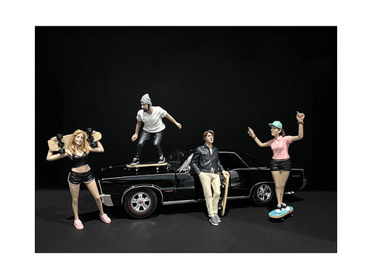 Skateboarders Figurines 4 piece Set for 1/24 Scale Models by American Diorama free shipping USA