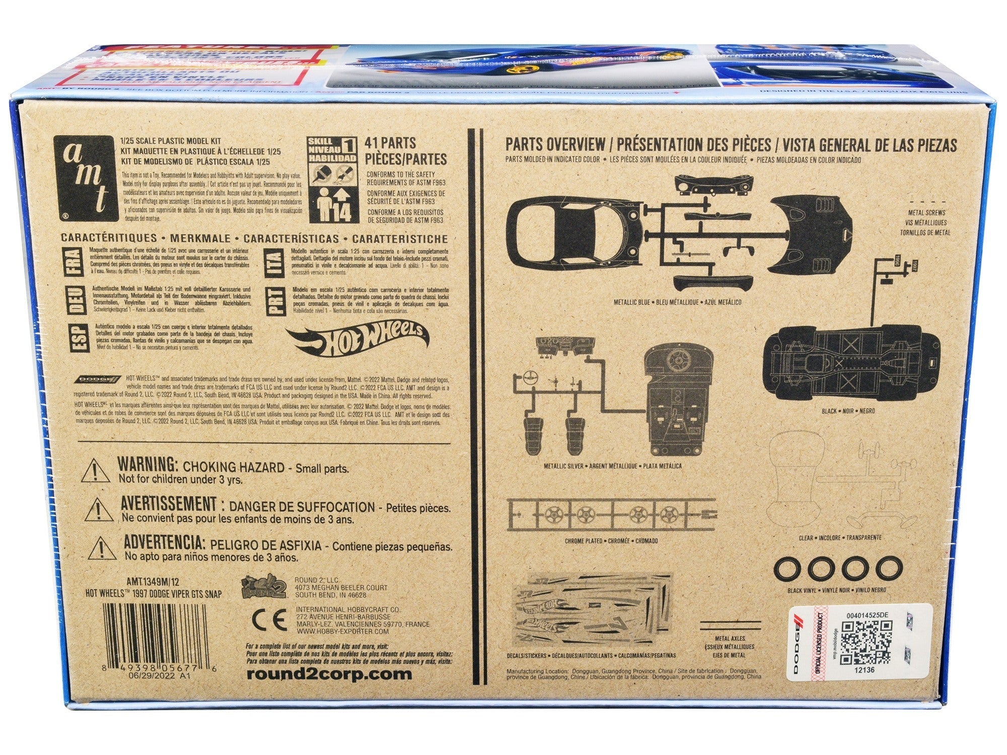 Skill 1 Snap Model Kit 1997 Dodge Viper GTS "Hot Wheels" 1/25 Scale Model by AMT - Rapid Vehicles