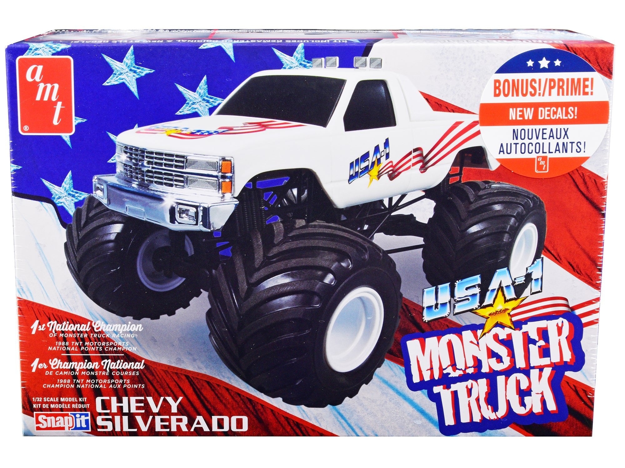Skill 1 Snap Model Kit Chevrolet Silverado "USA - 1" Monster Truck 1/32 Scale Model by AMT free shipping USA - Rapid Vehicles
