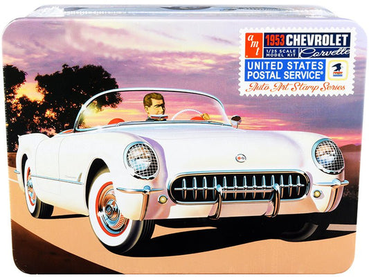 Skill 2 Model Kit 1953 Chevrolet Corvette "USPS" (United States Postal Service) Themed Collectible Tin 1/25 Scale Model by AMT free shipping USA - Rapid Vehicles
