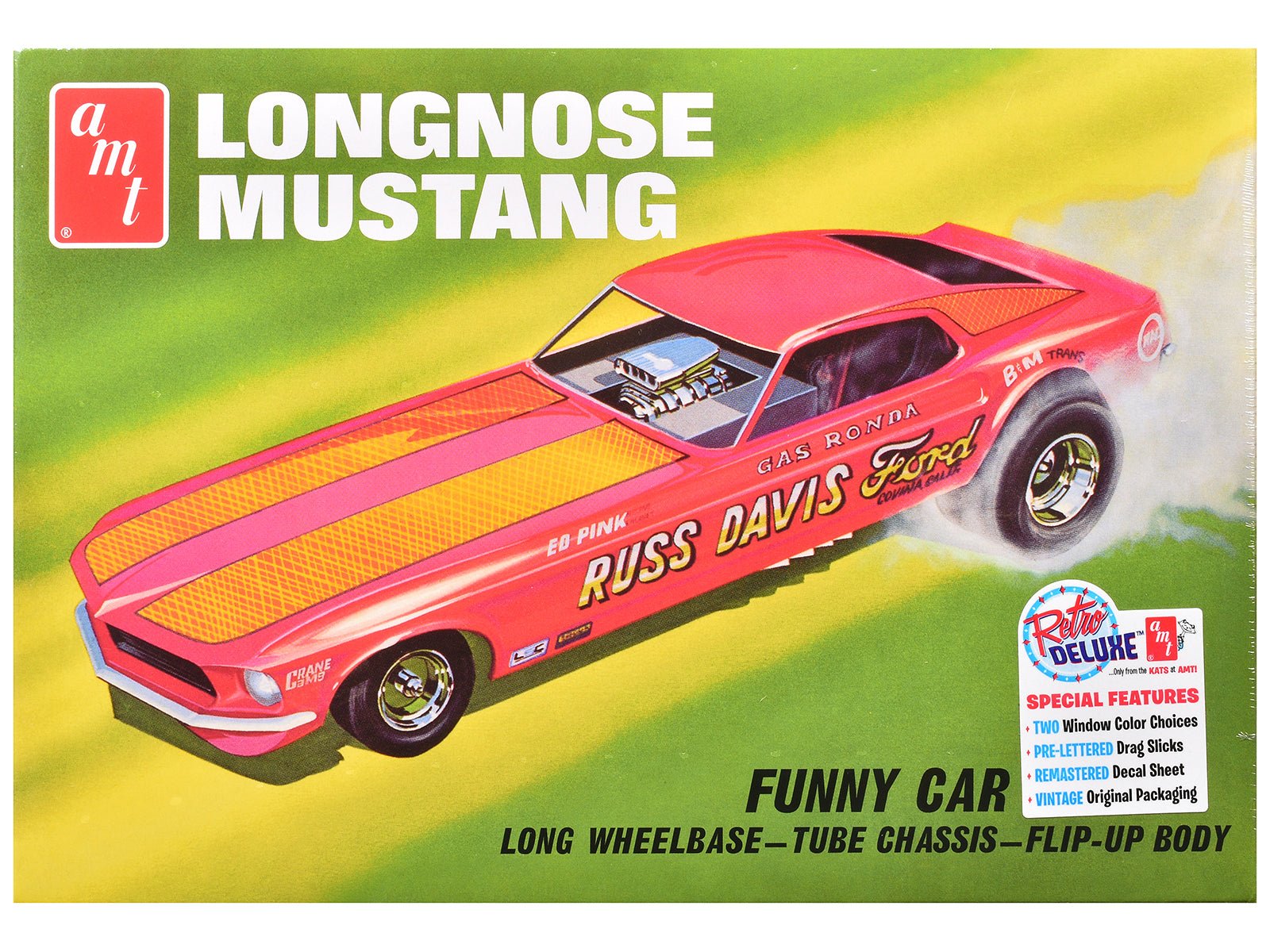 Skill 2 Model Kit 1969 Ford Mustang Longnose Funny Car "Gas Ronda" 1/25 Scale Model by AMT free shipping USA - Rapid Vehicles