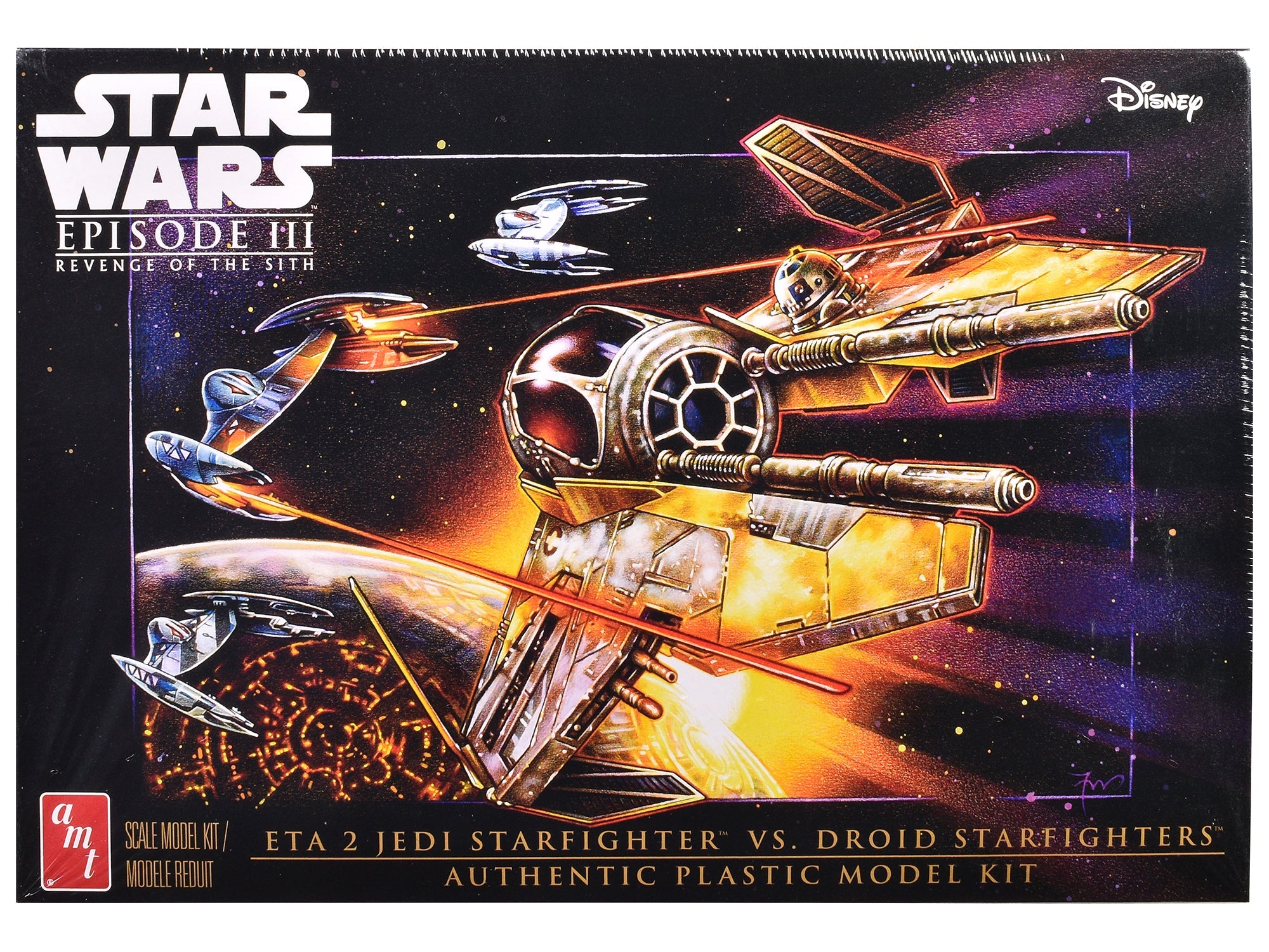 Skill 2 Model Kit ETA 2 Jedi Starfighter VS. Droid Starfighters 4 Model Set "Star Wars: Episode III - Revenge of the Sith" (2005) Movie 1/48 Scale Model by AMT free shipping USA - Rapid Vehicles
