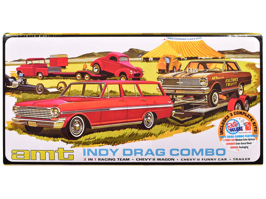 Skill 2 Model Kit Indy Drag Combo Chevrolet II Wagon and Funny Car with Trailer 3 in 1 Set 1/25 Scale Model by AMT free shipping USA - Rapid Vehicles