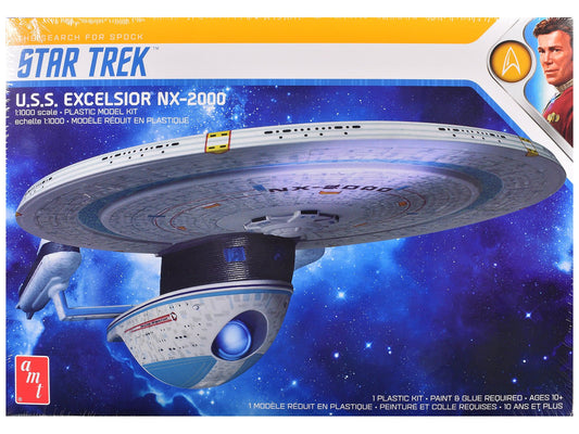 Skill 2 Model Kit U.S.S. Excelsior NX - 2000 Space Ship "Star Trek III: The Search for Spock" (1984) Movie 1/1000 Scale Model by AMT free shipping USA - Rapid Vehicles
