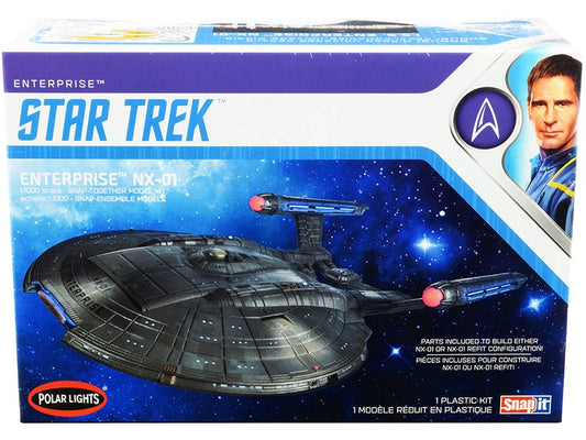 Skill 2 Snap Model Kit Enterprise NX - 01 Starship "Star Trek: Enterprise" (2001 - 2005) TV Series 1/1000 Scale Model by Polar Lights free shipping USA - Rapid Vehicles