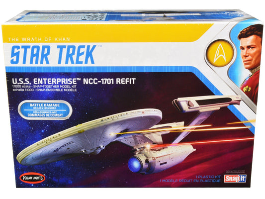 Skill 2 Snap Model Kit U.S.S. Enterprise NCC - 1701 Refit Spaceship "Star Trek II: The Wrath of Khan" (1982) Movie 1/1000 Scale Model by Polar Lights free shipping USA - Rapid Vehicles