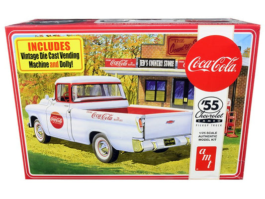 Skill 3 Model Kit 1955 Chevrolet Cameo Pickup Truck "Coca - Cola" with Vintage Vending Machine and Dolly 1/25 Scale Model by AMT free shipping USA - Rapid Vehicles