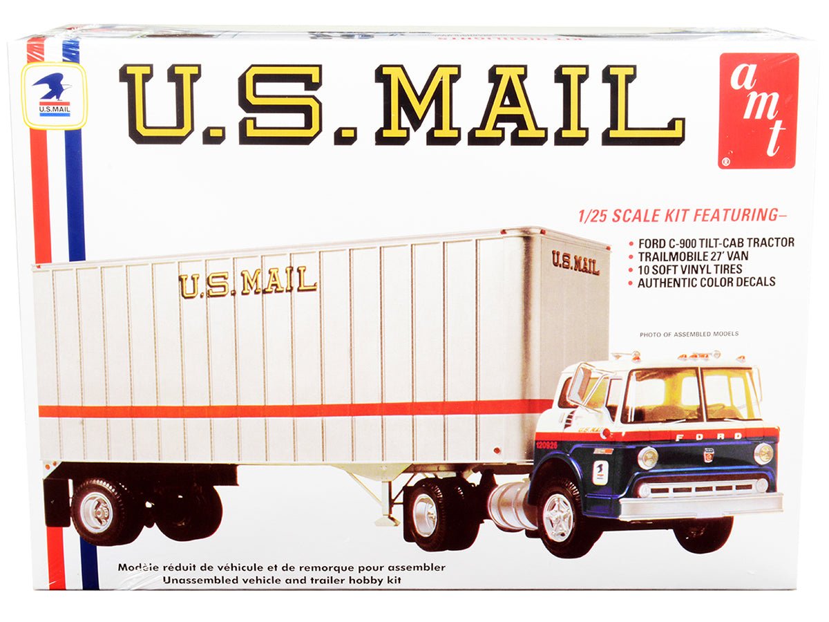 Skill 3 Model Kit Ford C900 Truck Tractor with Trailer "U.S. Mail" 1/25 Scale Model by AMT free shipping USA - Rapid Vehicles