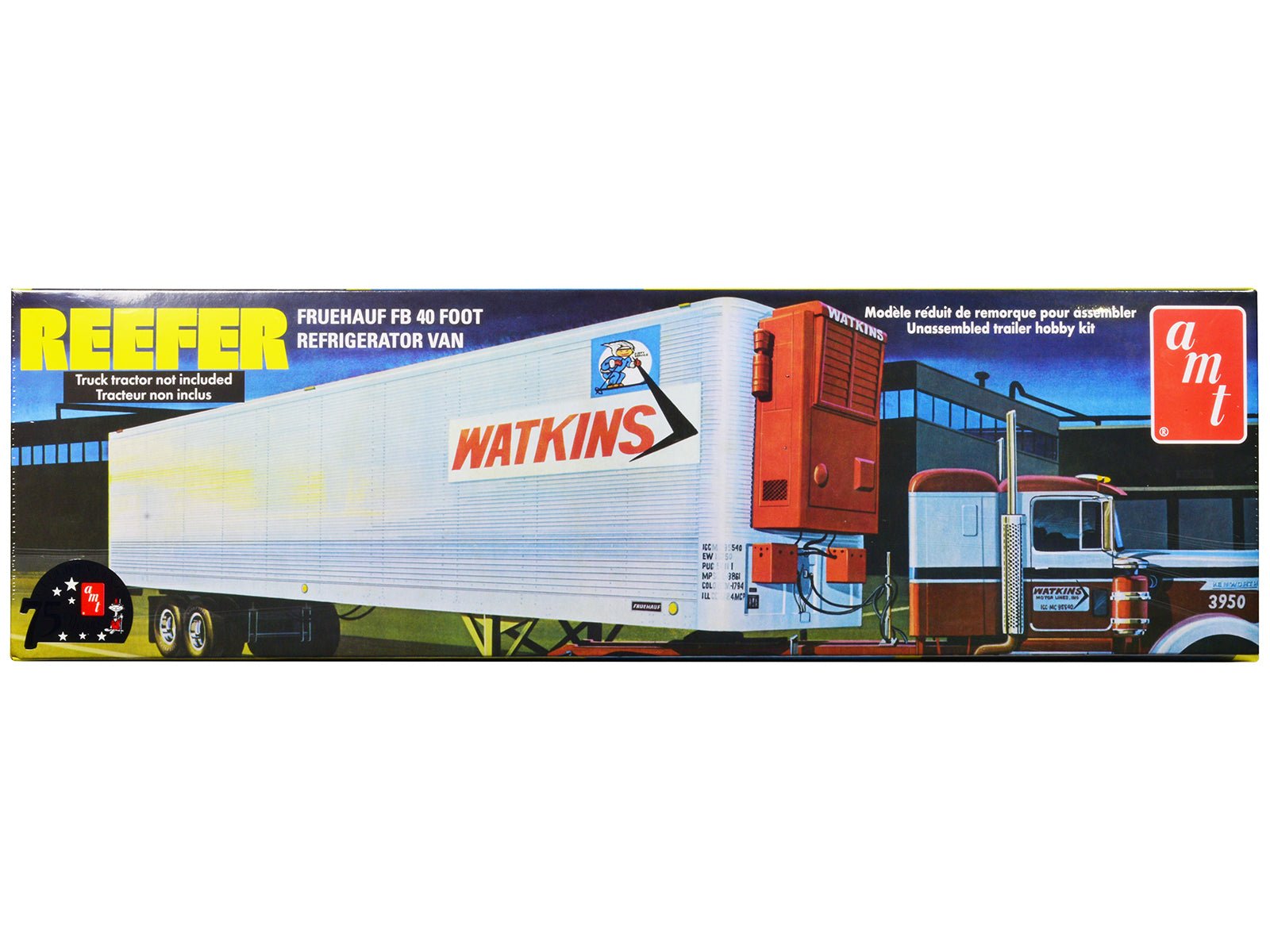 Skill 3 Model Kit Fruehauf FB 40' Refrigerated Trailer "Watkins Motor Lines" 1/25 Scale Model by AMT free shipping USA - Rapid Vehicles