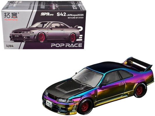 Skyline GT - R (R33) RHD (Right Hand Drive) Chameleon Chrome with Carbon Hood "APA XPO 2025 Exclusive" 1/64 Diecast Model Car by Pop Race free shipping USA - Rapid Vehicles