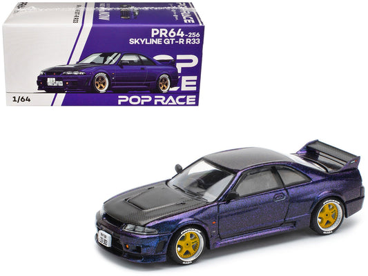 Skyline GT-R (R33) RHD (Right Hand Drive) Midnight Purple Metallic with Carbon Hood 1/64 Diecast Model Car by Pop Race free shipping USA - Rapid Vehicles