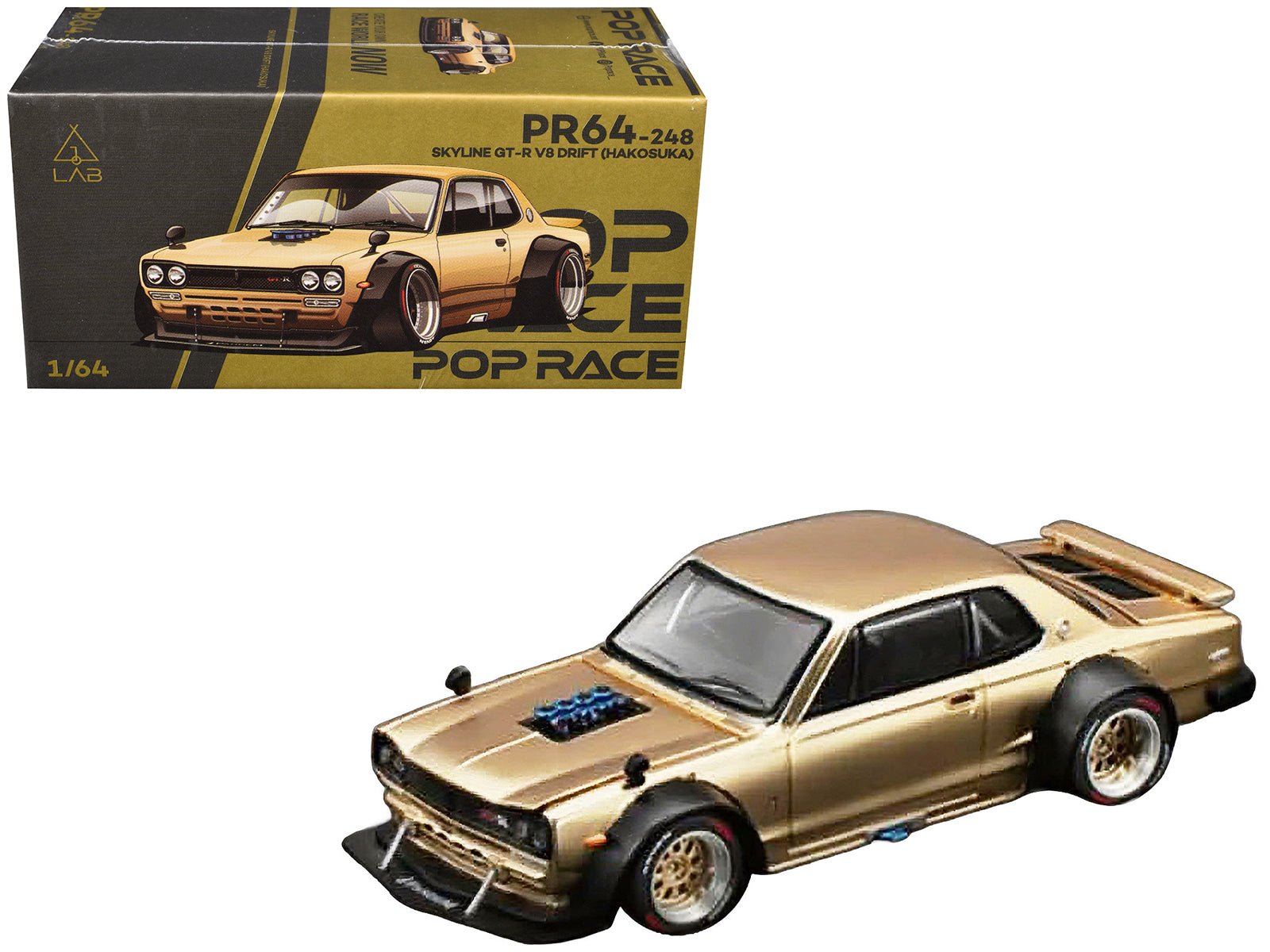 Skyline GT-R V8 Drift "Hakosuka" RHD (Right Hand Drive) Gold Metallic 1/64 Diecast Model Car by Pop Race free shipping USA - Rapid Vehicles