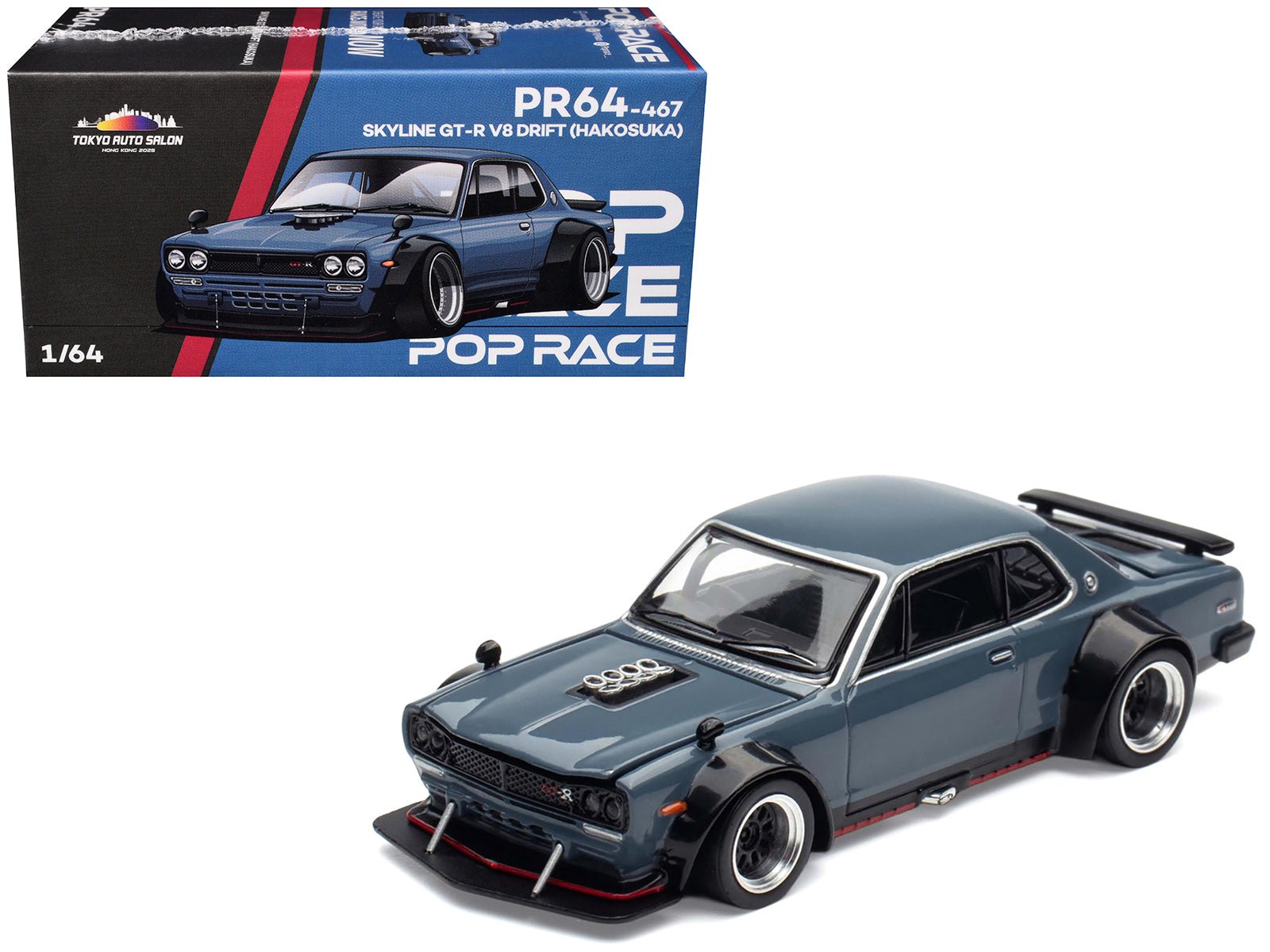 Skyline GT-R V8 Drift "Hakosuka" RHD (Right Hand Drive) Gray "Tokyo Auto Salon Hong Kong 2025" Special Edition 1/64 Diecast Model Car by Pop Race free shipping USA - Rapid Vehicles