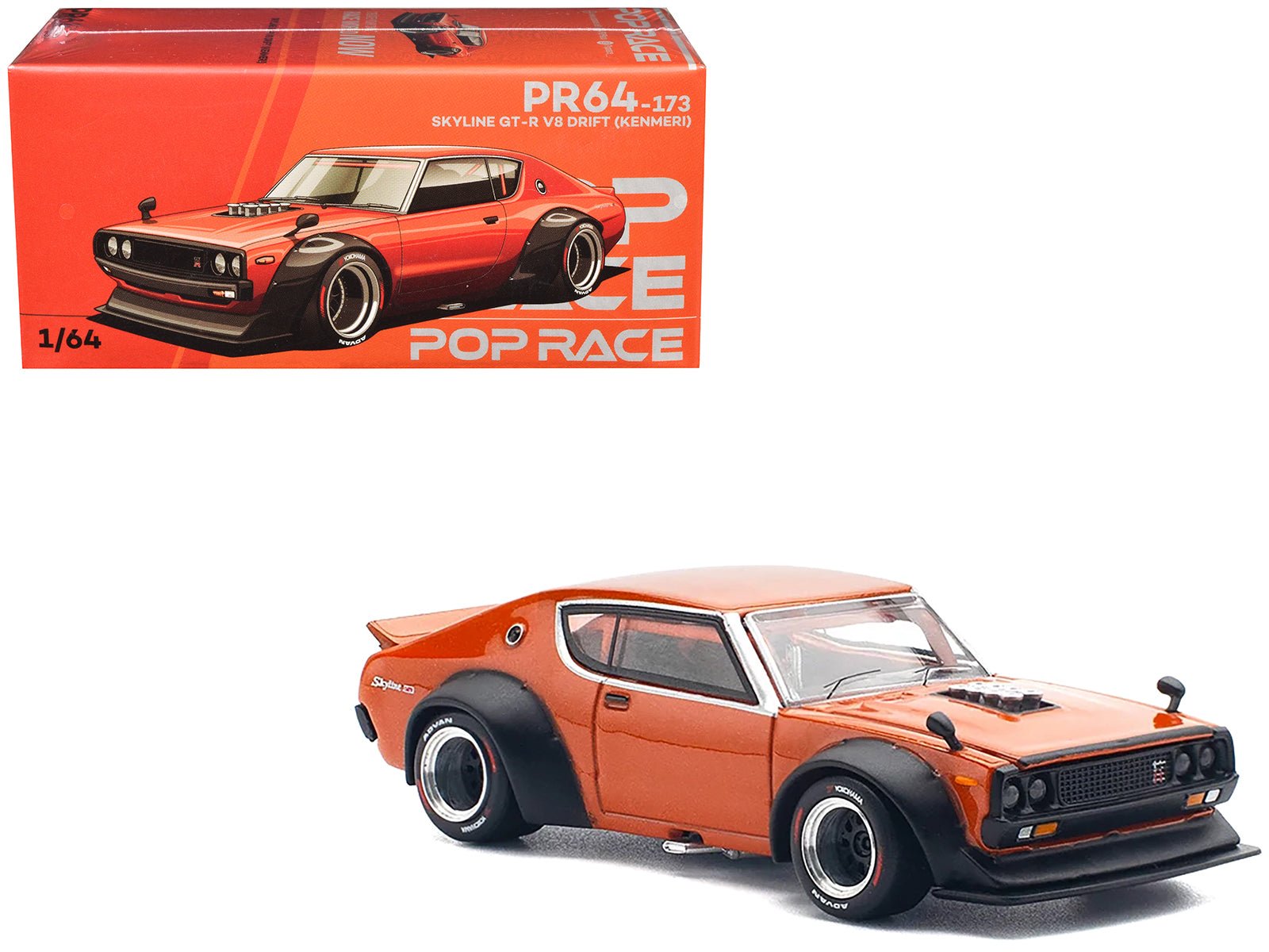 Skyline GT - R V8 Drift "Kenmeri" RHD (Right Hand Drive) Orange Metallic 1/64 Diecast Model Car by Pop Race free shipping USA - Rapid Vehicles