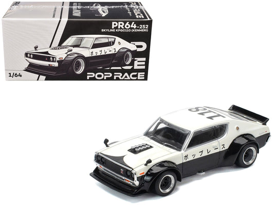 Skyline KPGC110 "Kenmeri" RHD (Right Hand Drive) "Japan National Police Agency Livery" Black and White 1/64 Diecast Model Car by Pop Race free shipping USA - Rapid Vehicles