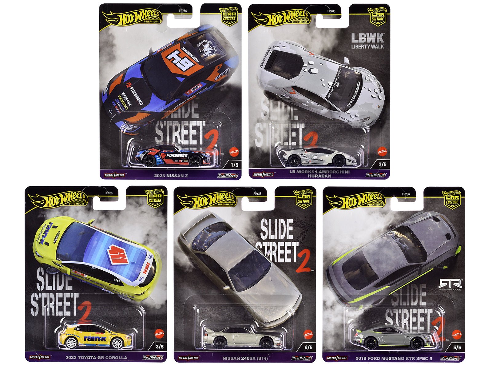 "Slide Street 2" 5 piece Set "Car Culture" 2024 Series H Diecast Model Cars by Hot Wheels free shipping USA - Rapid Vehicles
