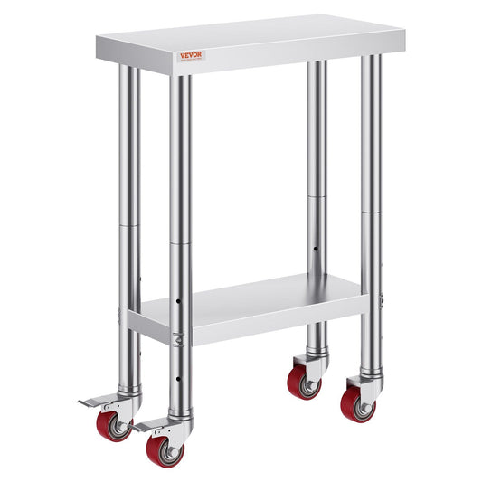 Stainless Steel Work Table with Wheels 24 x 12 x 32 Inch Prep Table with 4 Casters Heavy Duty Work Table for Commercial Kitchen Restaurant Business - Rapid Vehicles