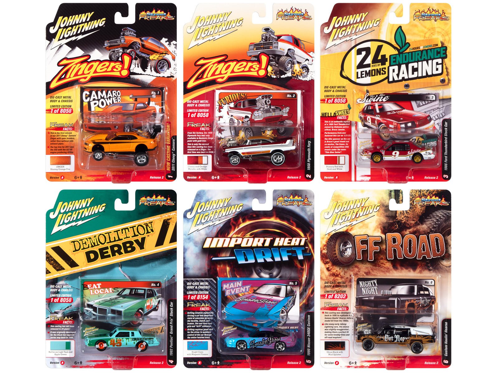 "Street Freaks" 2022 Set A of 6 Cars Release 2 1/64 Diecast Model Cars by Johnny Lightning free shipping USA - Rapid Vehicles