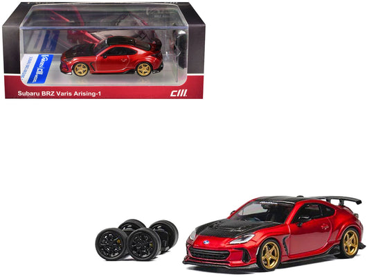 Subaru BRZ Varis Arising - 1 RHD (Right Hand Drive) Red Metallic with Carbon Hood and Top and Extra Wheels 1/64 Diecast Model Car by CM Model free shipping USA - Rapid Vehicles
