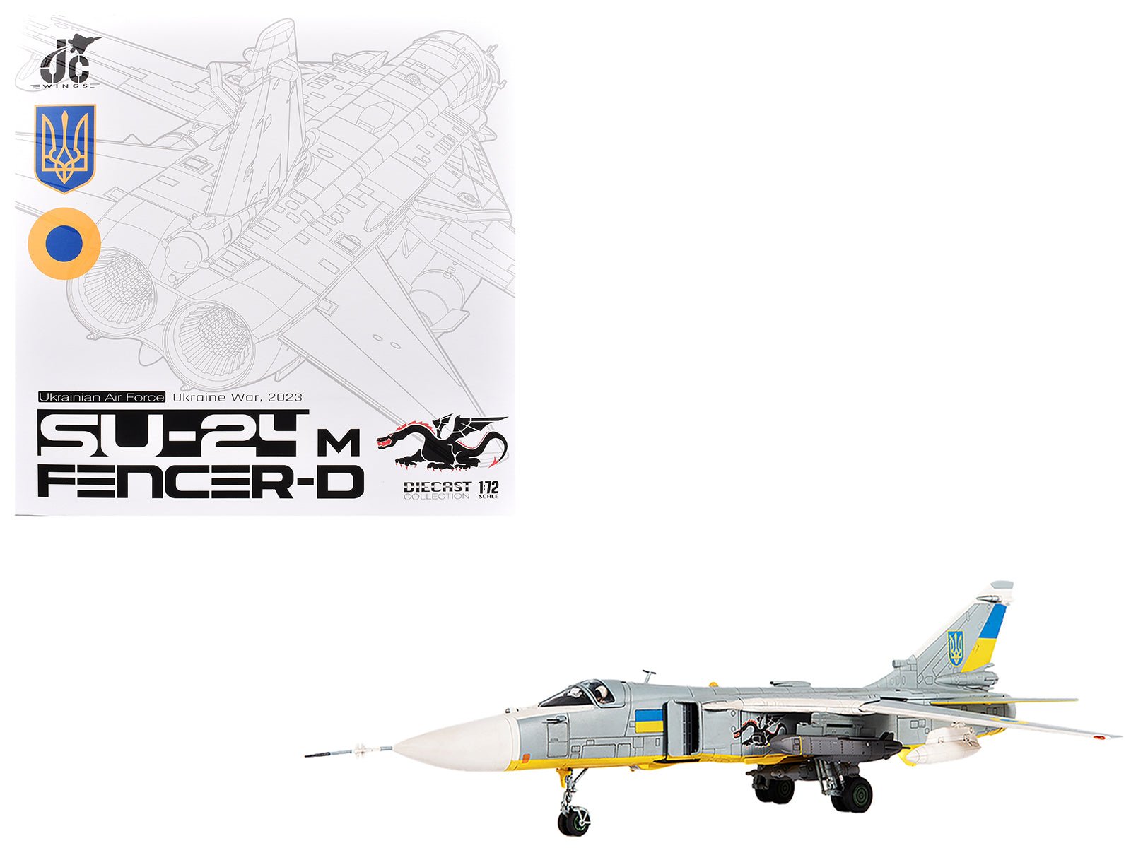Sukhoi Su - 24M Fencer - D Bomber Aircraft "Ukraine War" (2023) Ukrainian Air Force 1/72 Diecast Model by JC Wings free shipping USA - Rapid Vehicles