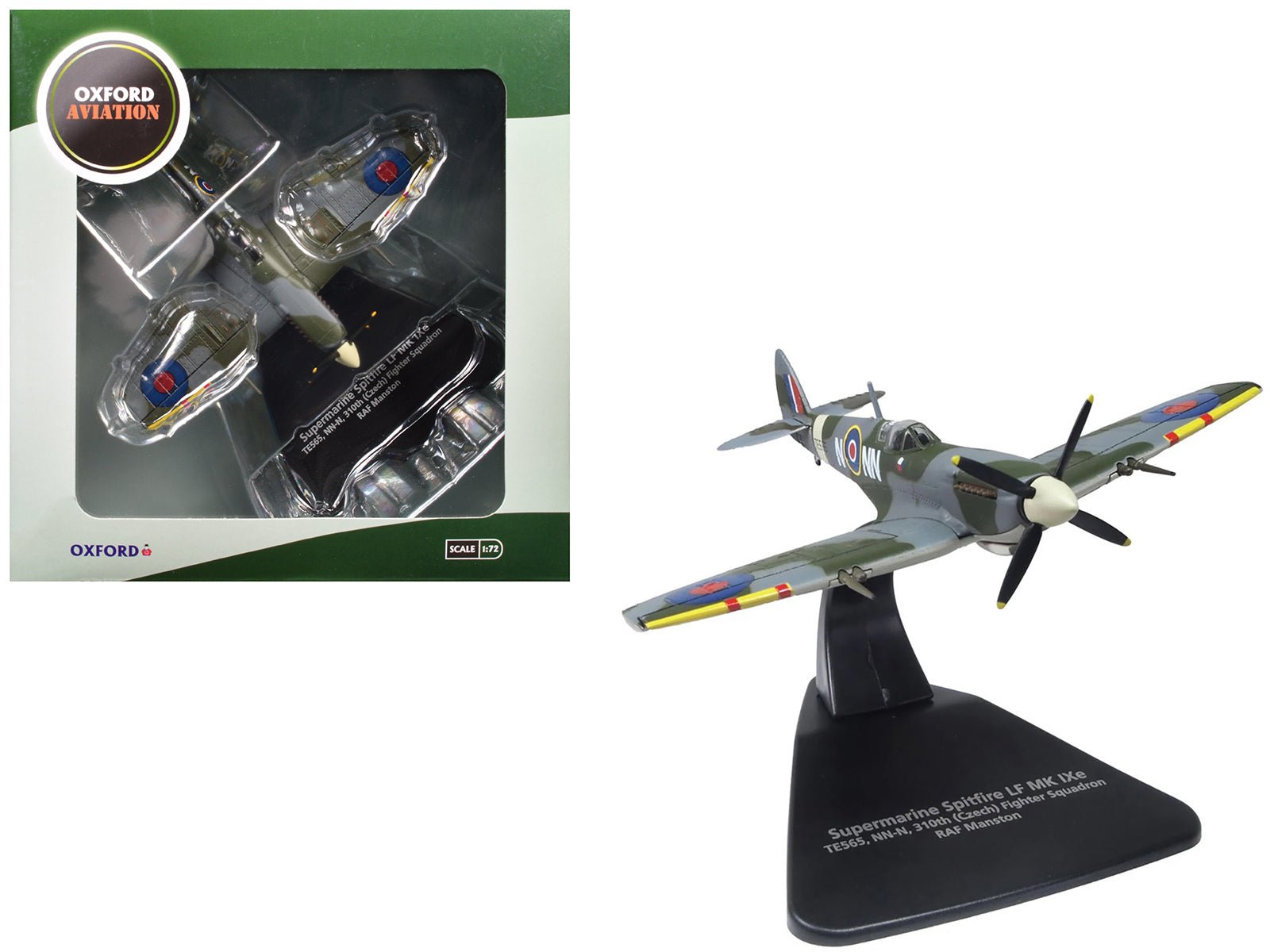 Supermarine Spitfire LF MK IXe Fighter Aircraft "TE565 10th (Czech) Fighter Squadron RAF Manston" Royal Air Force 1/72 Diecast Model Airplane by Oxford Diecast free shipping USA - Rapid Vehicles