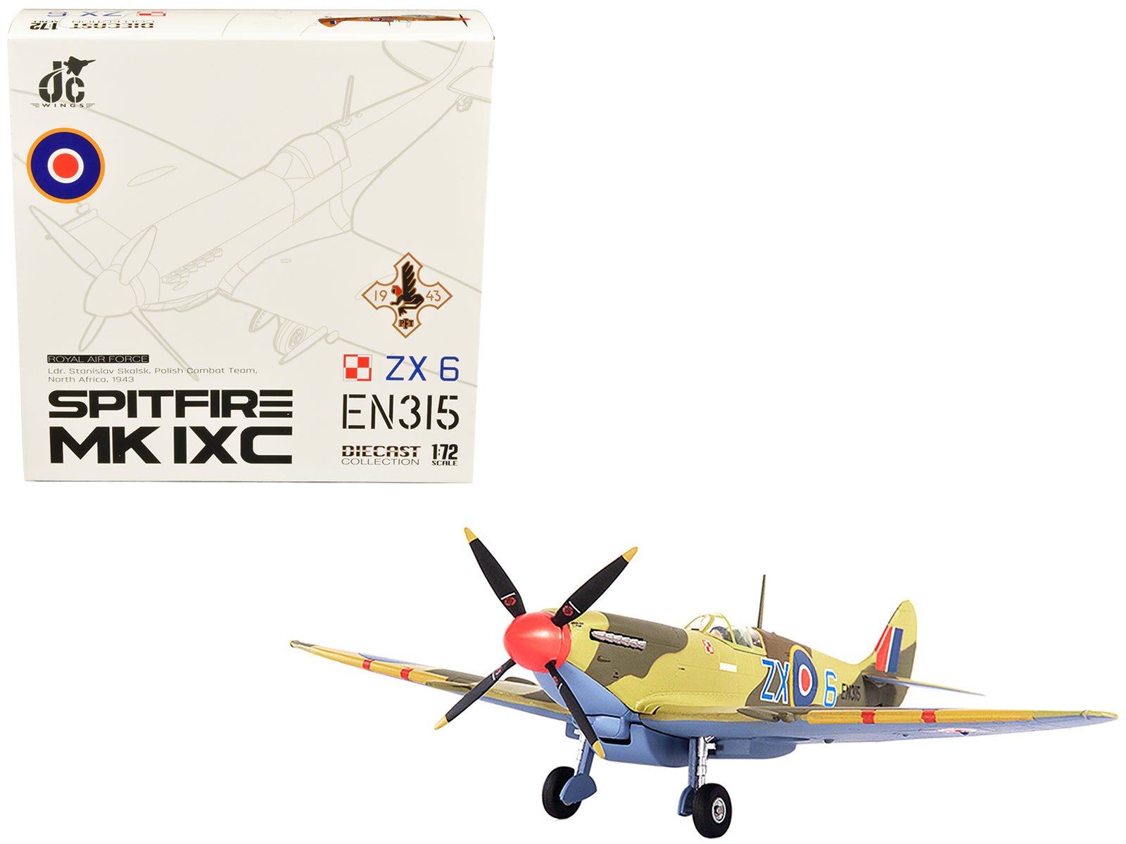 Supermarine Spitfire MK IXC Fighter Aircraft "Royal Air Force Ldr. Stanislav Skalsk Polish Combat Team North Africa" (1943) 1/72 Diecast Model by JC Wings free shipping USA - Rapid Vehicles