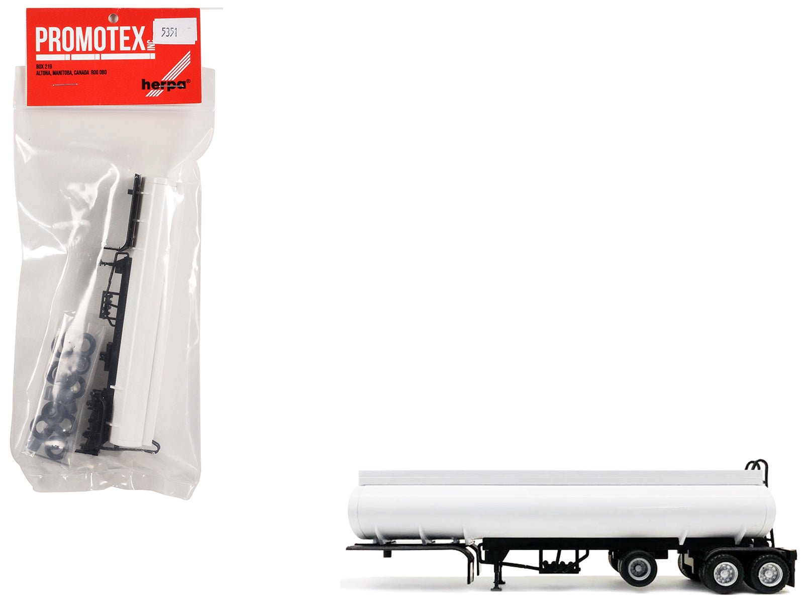 Tag - Axle Elliptical Tanker Trailer White 1/87 (HO) Plastic Model by Promotex free shipping USA - Rapid Vehicles