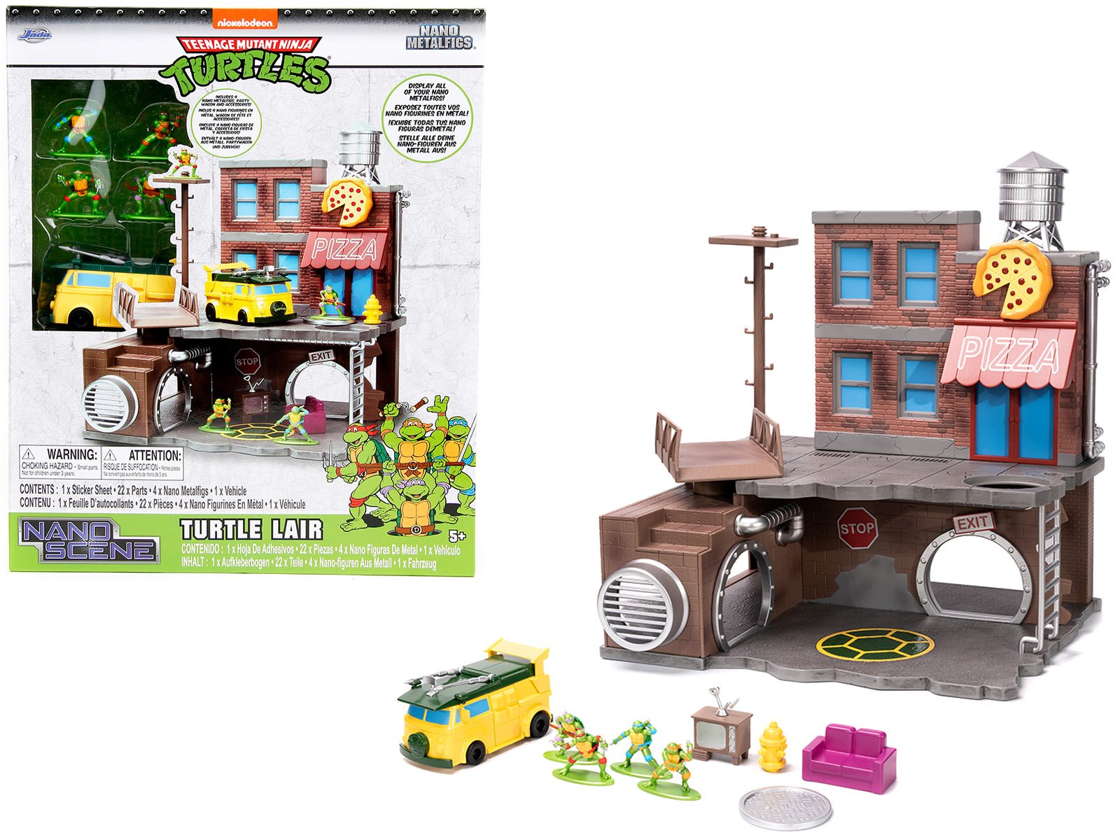 "Teenage Mutant Ninja Turtles" Turtle Lair Diorama Set with Figures and Party Wagon "Nano Scene" Series Model by Jada free shipping USA - Rapid Vehicles