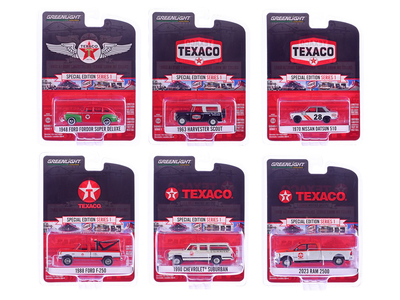 "Texaco Special Edition" Series 1 Set of 6 pieces 1/64 Diecast Model Cars by Greenlight free shipping USA - Rapid Vehicles