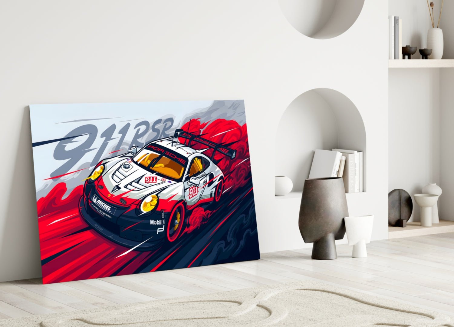 The Rhythm of the Track: Porsche 911 RSR Glass Wall Art || Designer Collection - Rapid Vehicles