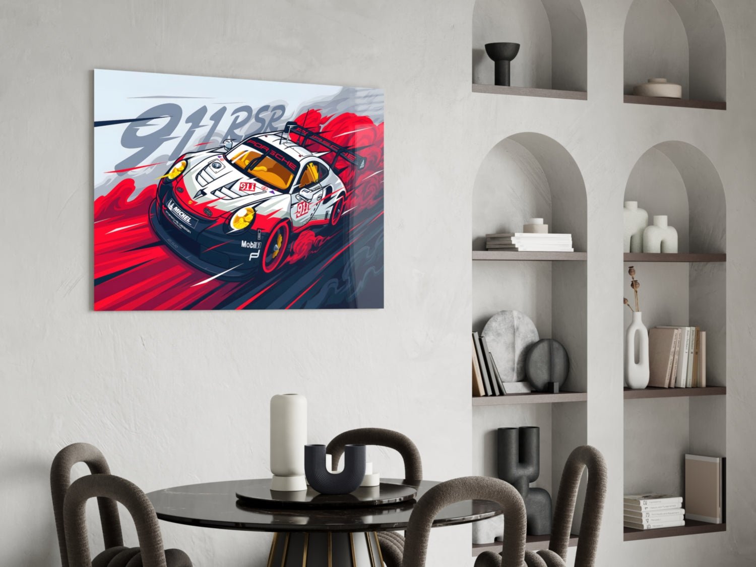 The Rhythm of the Track: Porsche 911 RSR Glass Wall Art || Designer Collection - Rapid Vehicles