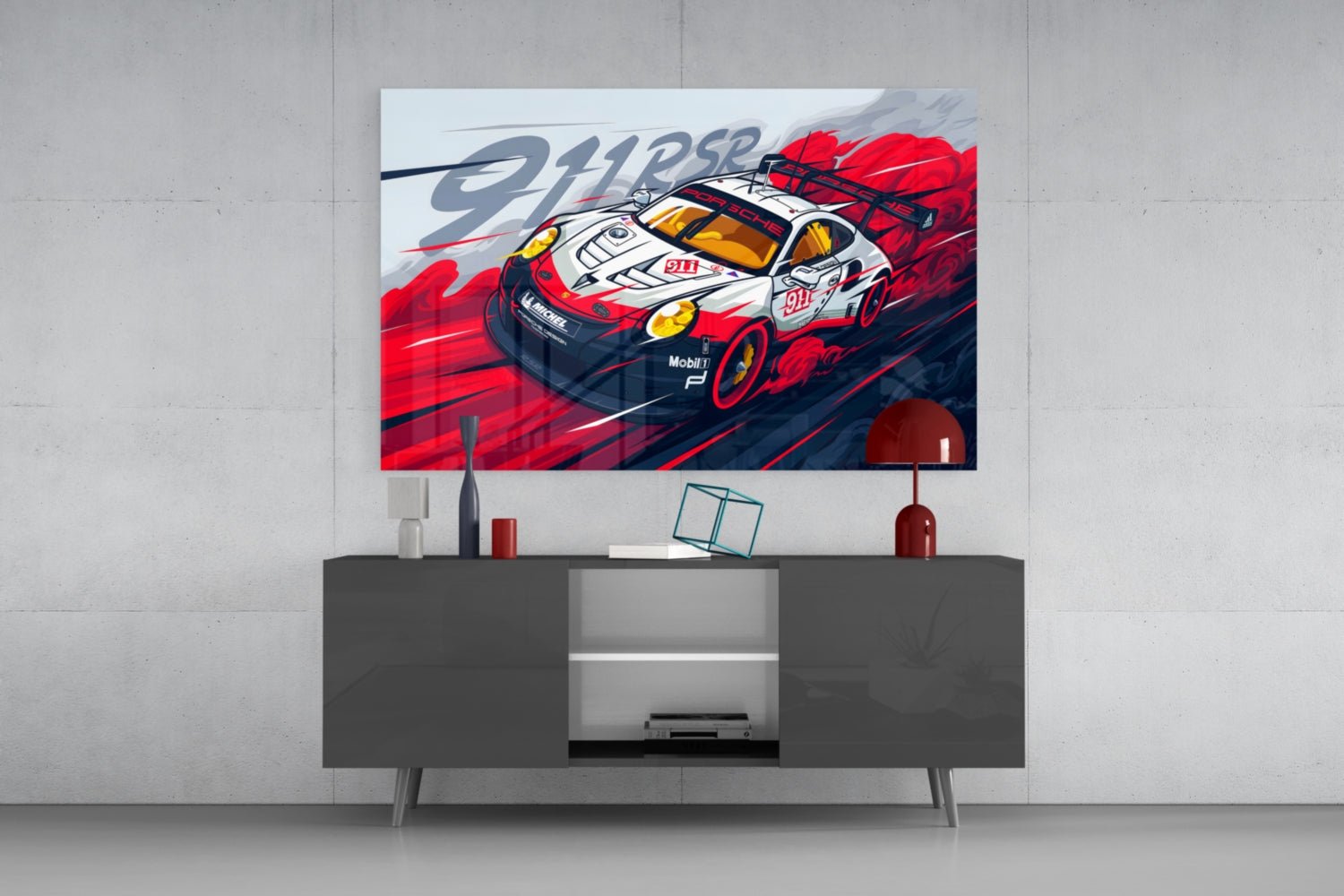 The Rhythm of the Track: Porsche 911 RSR Glass Wall Art || Designer Collection - Rapid Vehicles