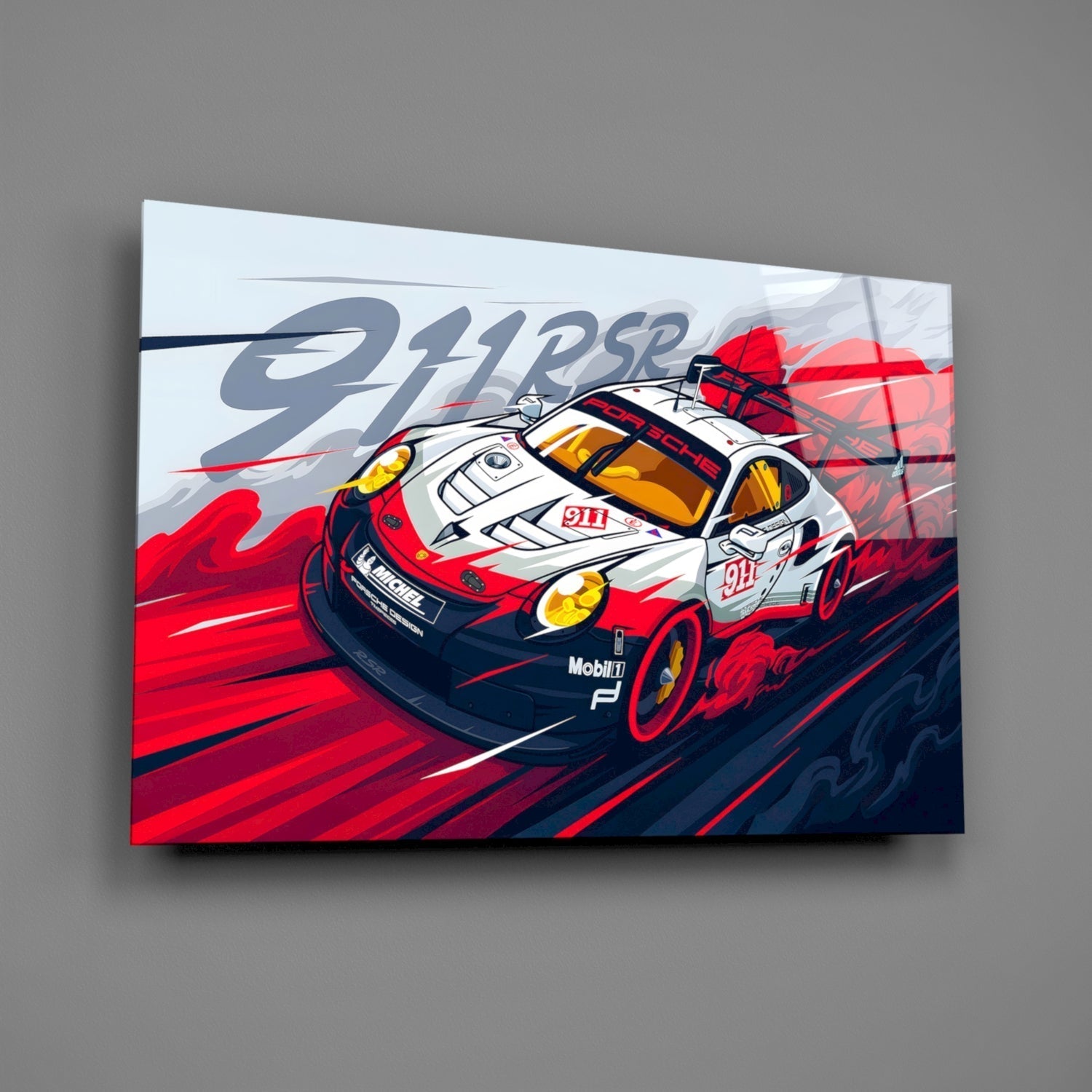 The Rhythm of the Track: Porsche 911 RSR Glass Wall Art || Designer Collection - Rapid Vehicles