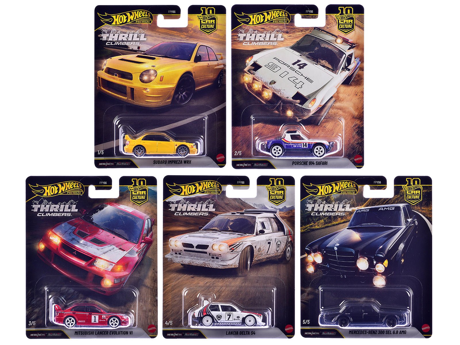 "Thrill Climbers" 5 piece Set "Car Culture 10th Anniversary" 2025 Series Q Diecast Model Cars by Hot Wheels free shipping USA - Rapid Vehicles