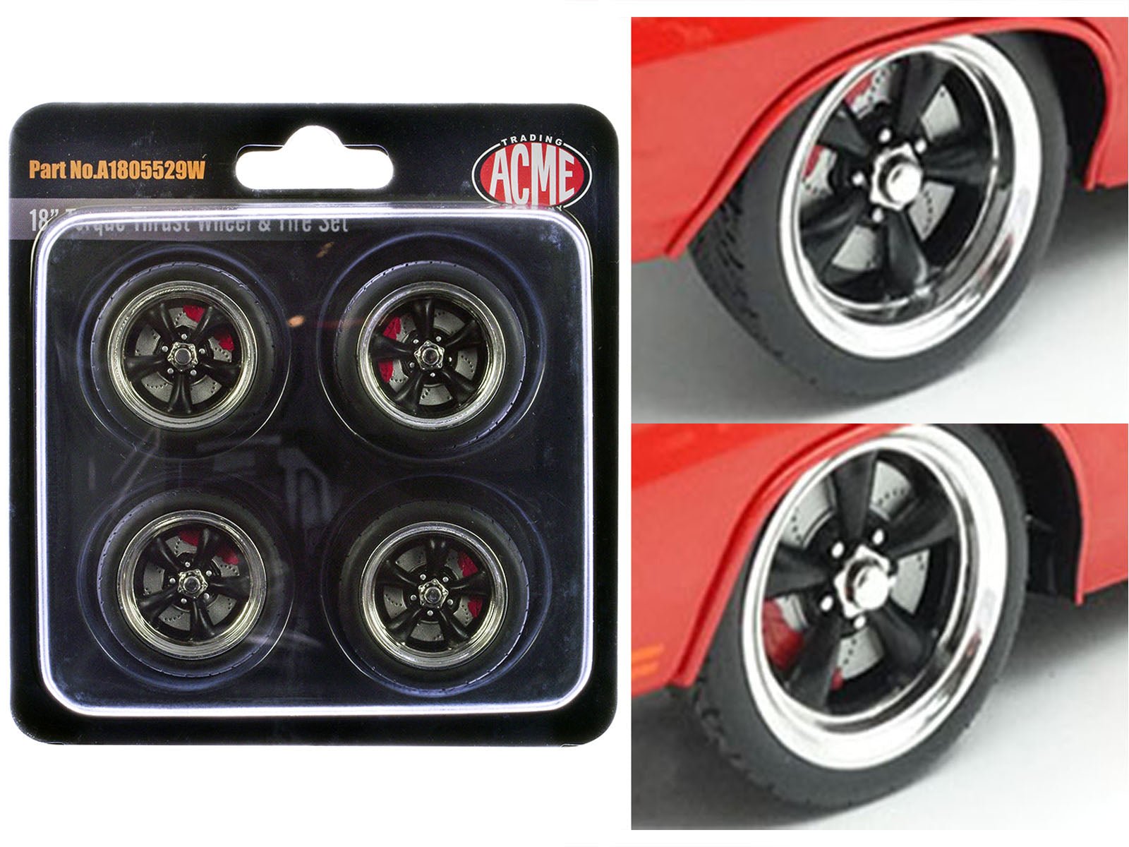 "Torque Thrust" 18" Wheel and Tire Set of 4 pieces for 1/18 Scale Models by ACME free shipping USA - Rapid Vehicles