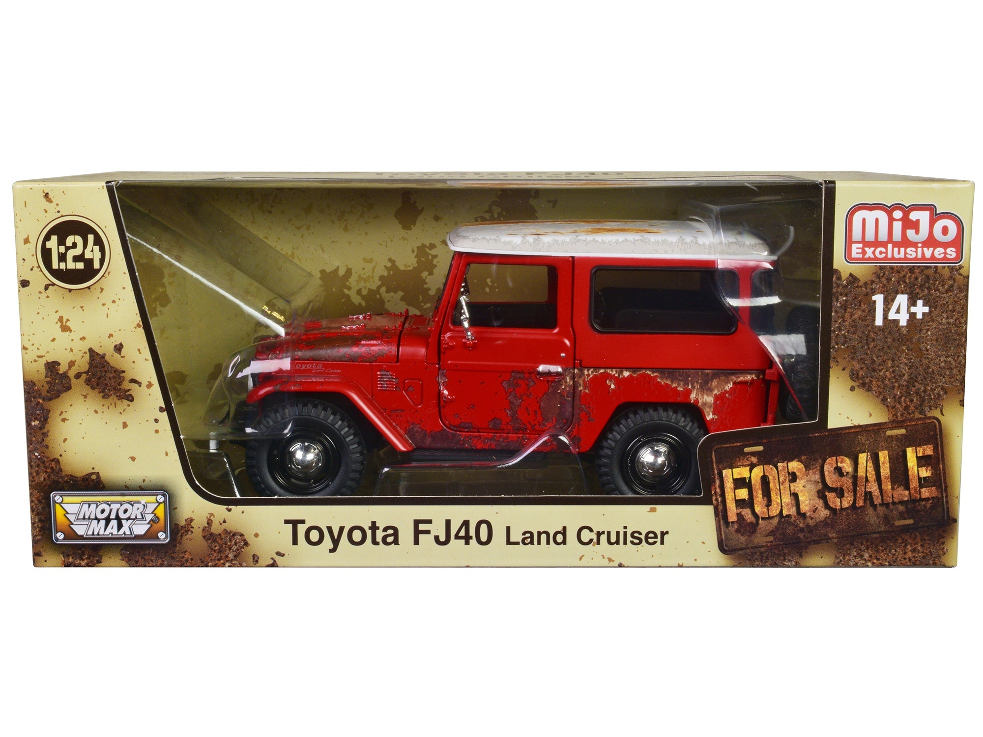 Toyota FJ40 Land Cruiser Red with White Top (Rusted Version) "For Sale" Series 1/24 Diecast Model Car by Motormax free shipping USA - Rapid Vehicles
