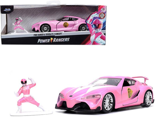 Toyota FT - 1 Concept Pink Metallic and Pink Ranger Diecast Figurine "Power Rangers" "Hollywood Rides" Series 1/32 Diecast Model Car by Jada free shipping USA - Rapid Vehicles